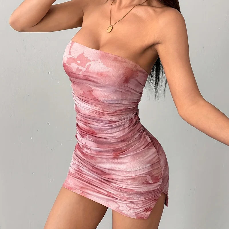 Women's Y2K Printed Strapless A-Line Mini Dress