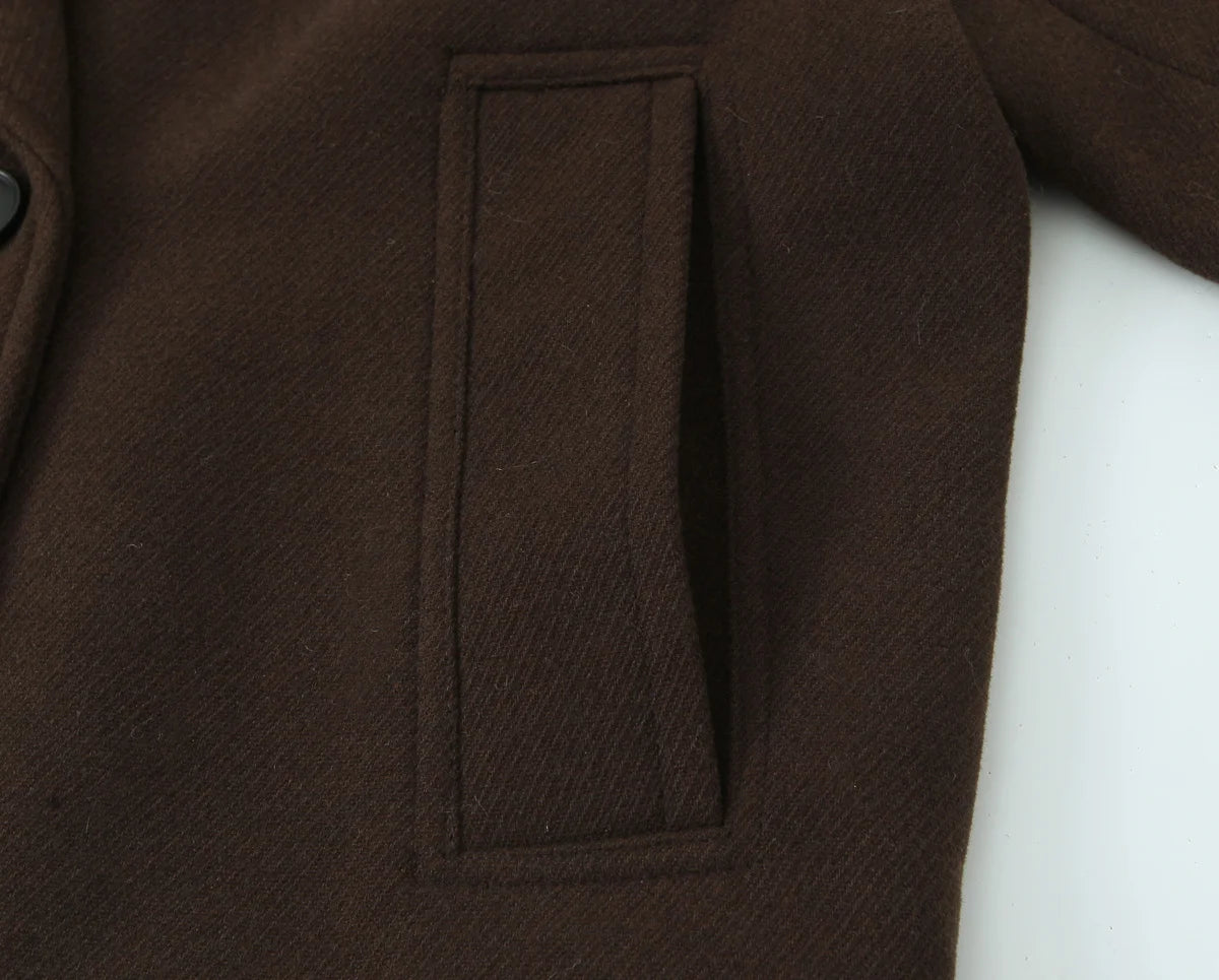 NLZGMSJ Vintage Casual Chic Women Overcoat Solid Pockets Double-breasted Short Coat New Fashion 2025 Winter Holiday Coats