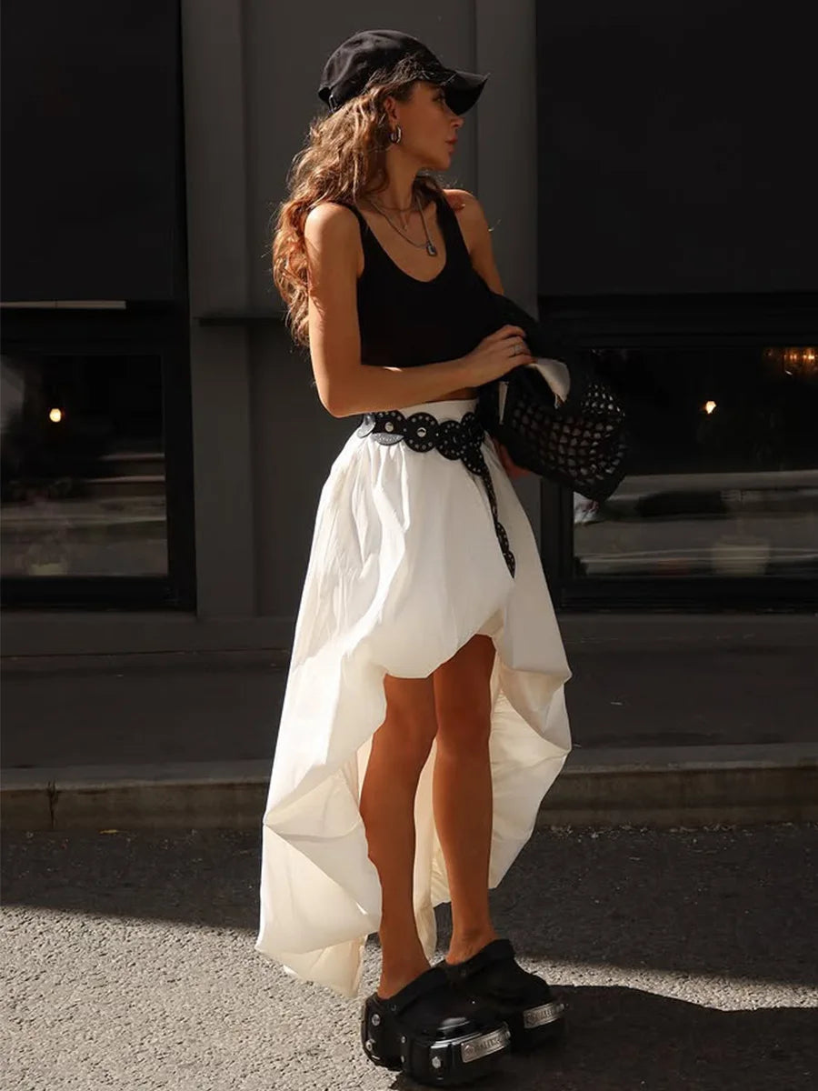 Women's Cotton Ruched Midi Skirt – Elegant A-Line