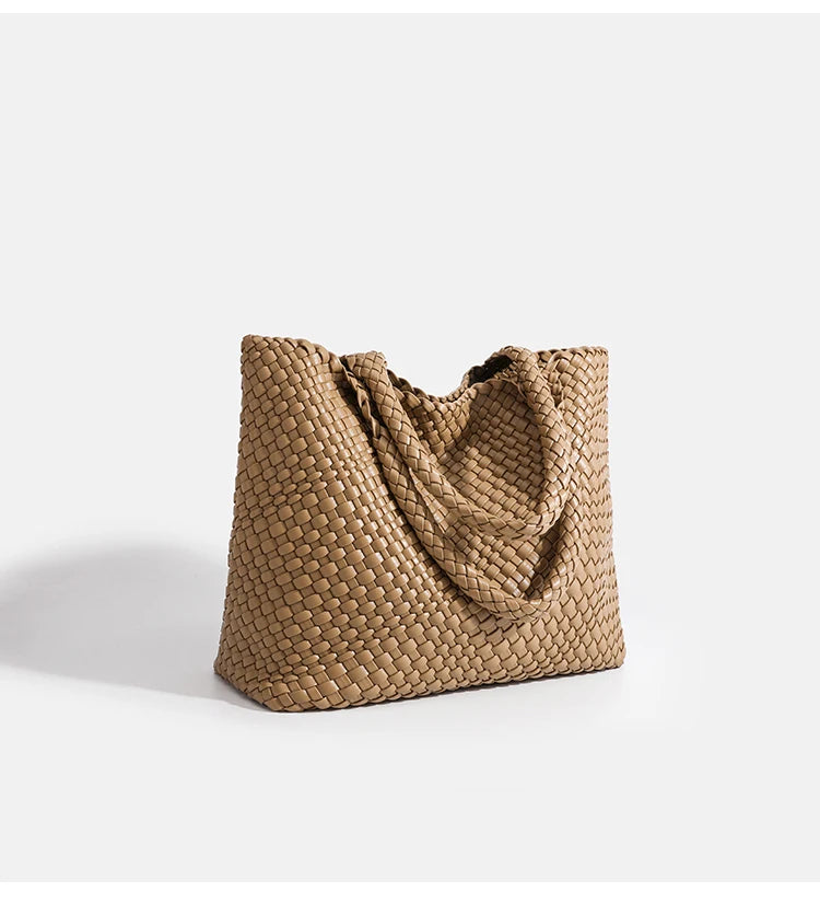 Woven Tote Bag For Women Soft Foldable Top-Handle Wristlet Bag Fashion Hobo Handbag Composite Bag with Coin Purse