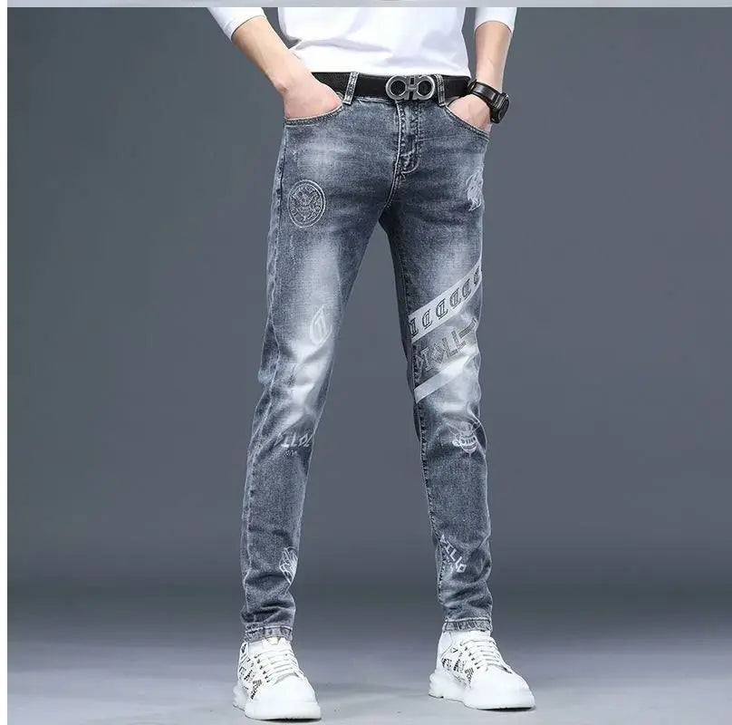 Men's Printed Stretch Slim Fit Denim Jeans
