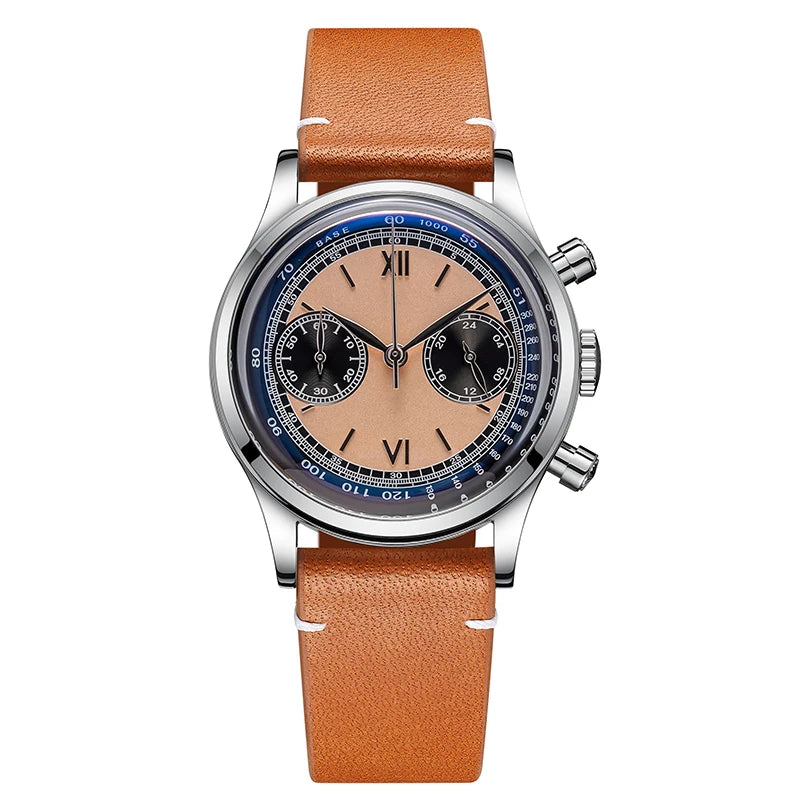 ADDIESDIVE 38MM AD2037 Men Multifunctional Chronograph Watches 10Bar Diving Leather Belt Timing Clocks Quartz Watch Relogios