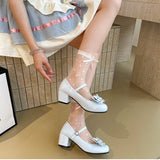 Cute Butterfly-knot Women Lolita Mary Jane Shoes Concise Thick Heel Leather Shoes Ladies Shallow Pumps