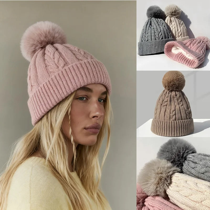 Women warm beanie hat men Plush and thickened cap winter ear protection high-end ski hat warm big head knit hat women's winter