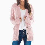 Women's V-Neck Button-Down Cardigan – Soft Loose Fit Knitted Sweater Jacket