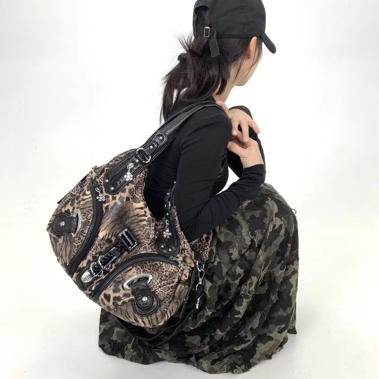 Y2K Leopard Print Shoulder Bag – Vintage Maillard Style