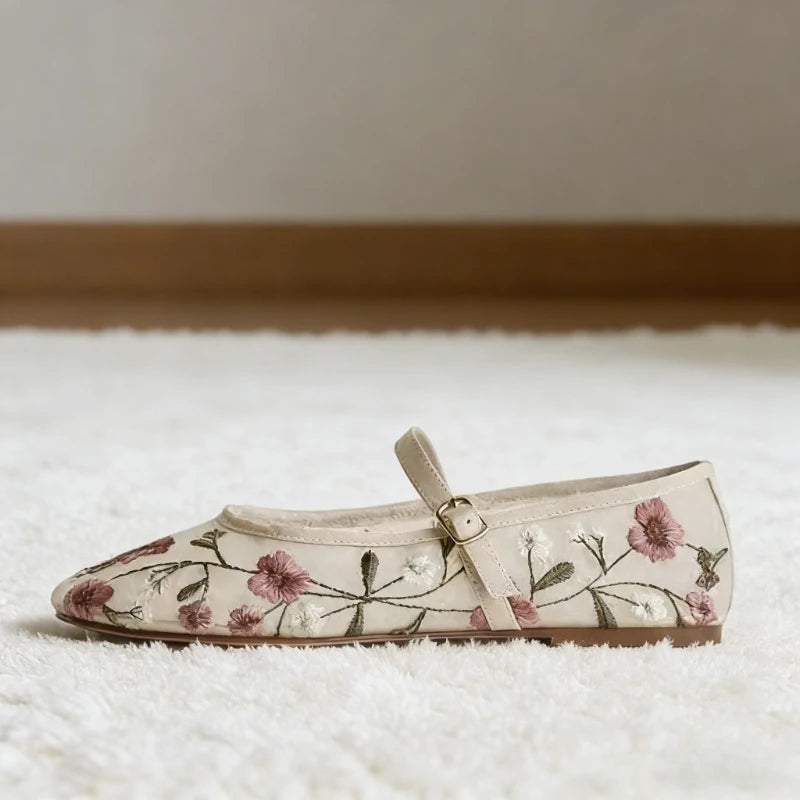 Women's Floral Mesh Mary Jane Flats