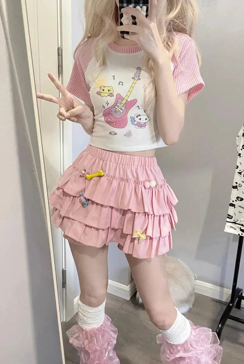 High-Waist Ruffle Mini Skirt with Bow Detail