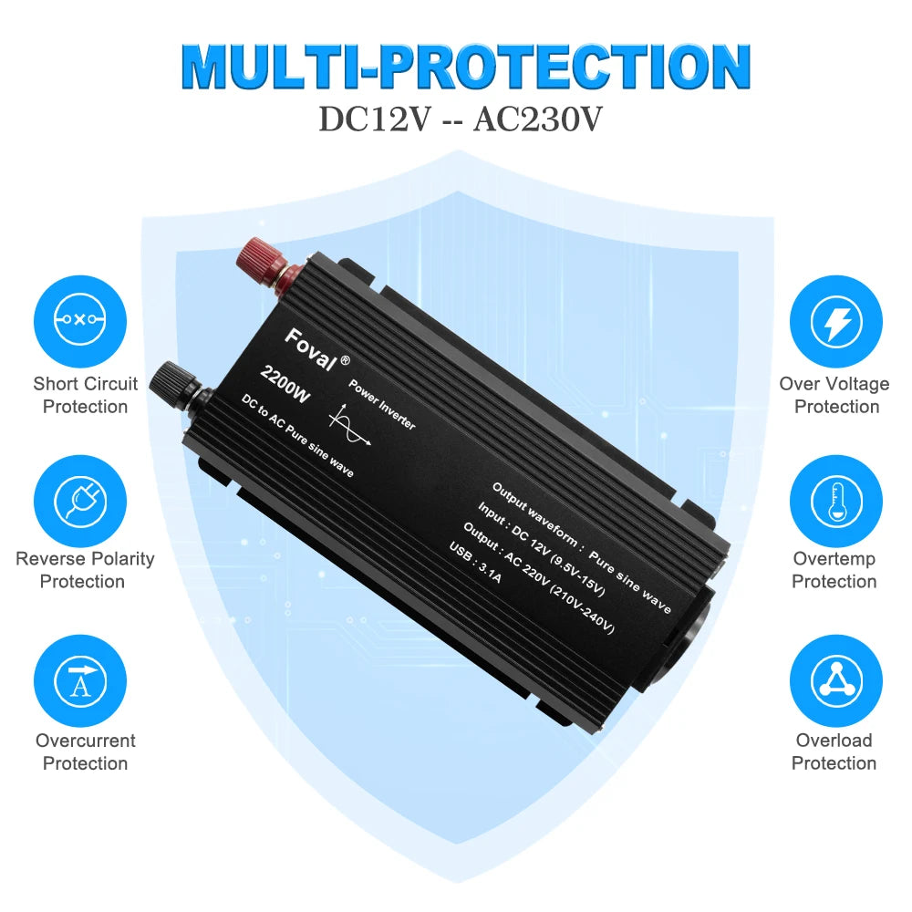 Pure Sine Wave Inverter | DC 12V to AC 220V | 1000W–3000W