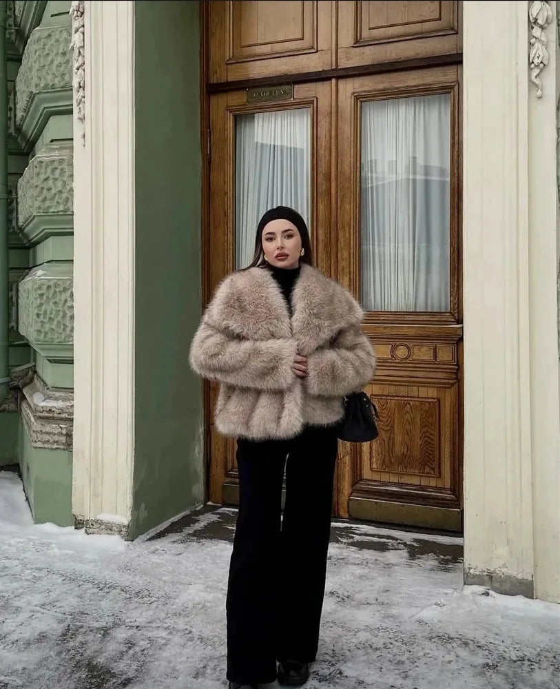 Gradient Faux Fox Fur Overcoat