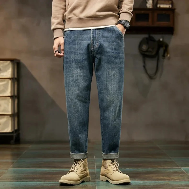 Men’s Retro Relaxed-Fit Cotton Harem Jeans