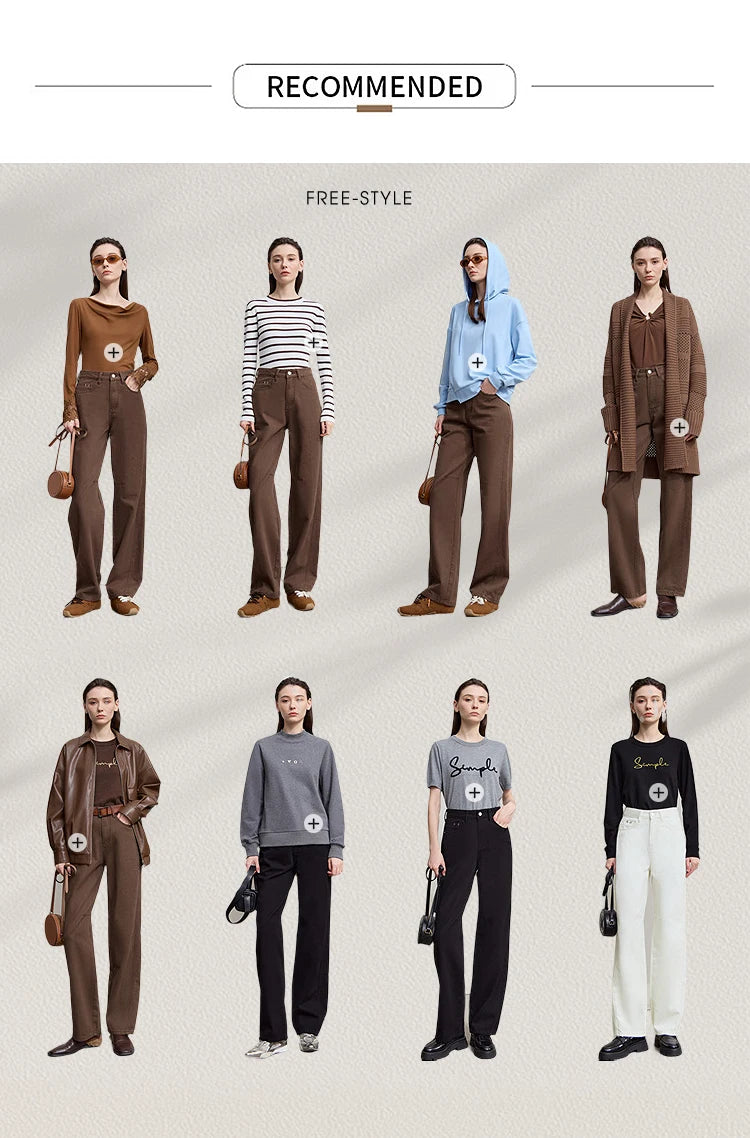 AMII Minimalist 2025 Autumn New Arrival Pants Minimalism Retro Casual Office Lady Pure Cotton Jeans Women Denim Trouser 12543141