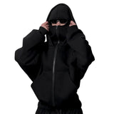 Customized Double-hooded Zipper Hoodies Men Personality Printed Long Sleeve Zip Up Sweatshirts Women Ninja Mask Pullovers Jacket