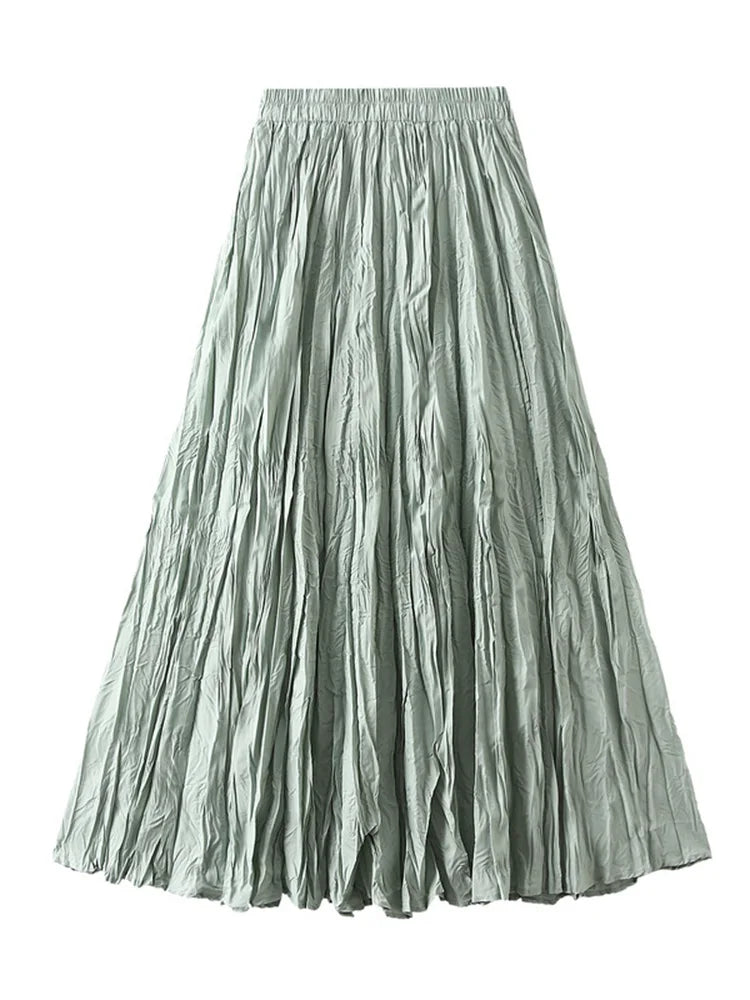 Women's Pleated Maxi Skirt – Elegant A-Line Beach Style