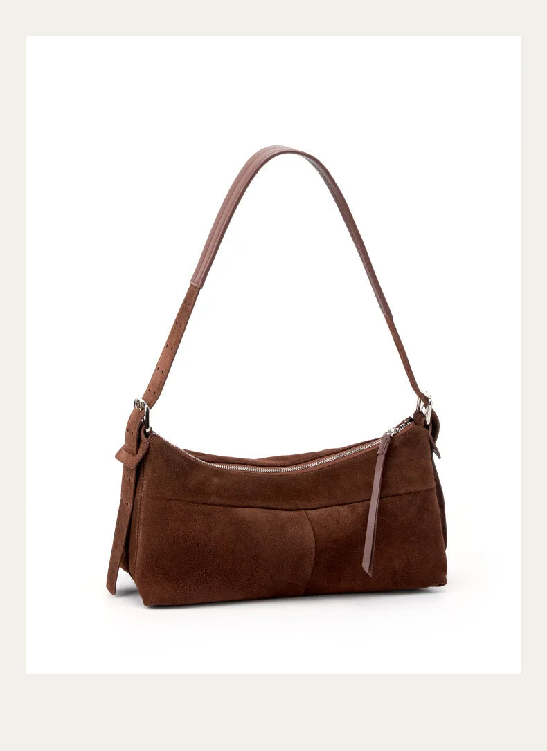 Women's Handbag New Suede Top Grain Leather Crossbody Bag Korean Style Wide Strap Shoulder Handheld Women Light Luxury Versatile