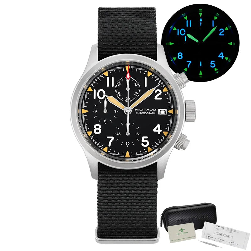 Militado ML1868KF Quartz 3 Dial Watch VK67 Chronograph Movement Luminous Watches Sapphire Glass 100m Water Resistance Wristwatch