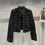 DEAT 2025 Autumn New Fashion Metal Buckle Design Shoulder Strap Denim Short Jacket For Women High Street Coat Female 11A06995