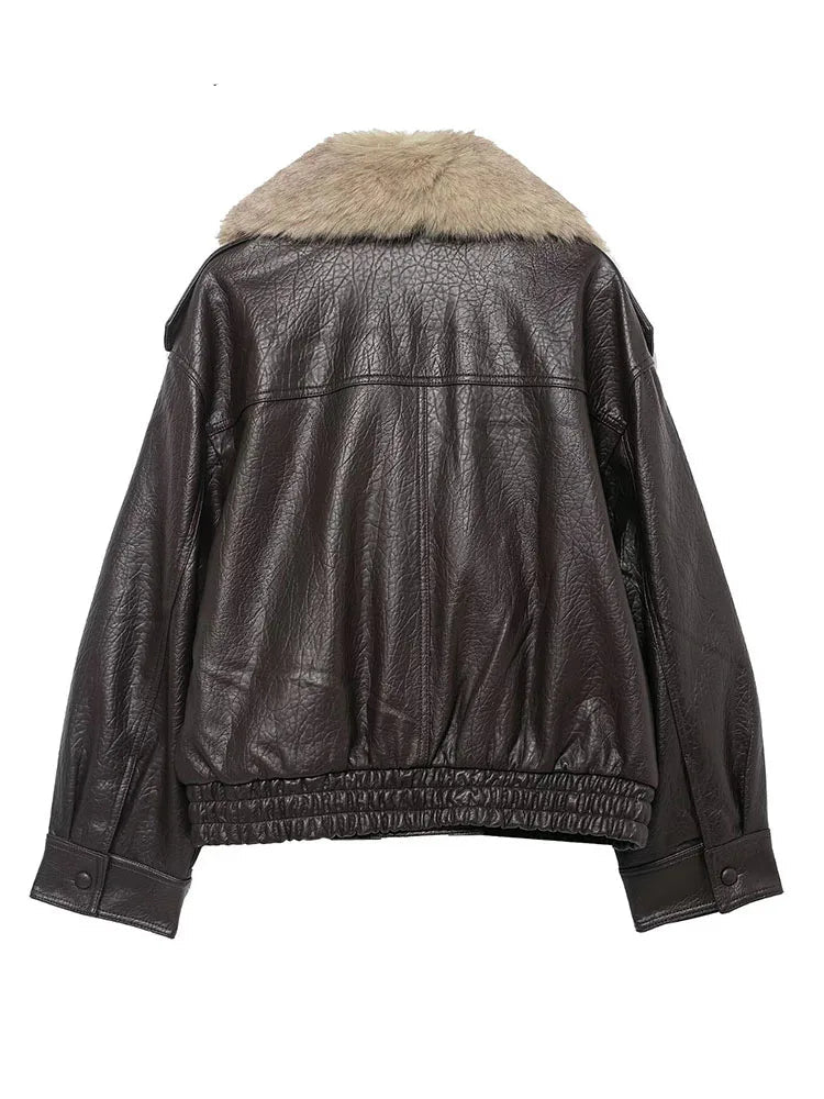 Oversized Faux Leather Winter Jacket