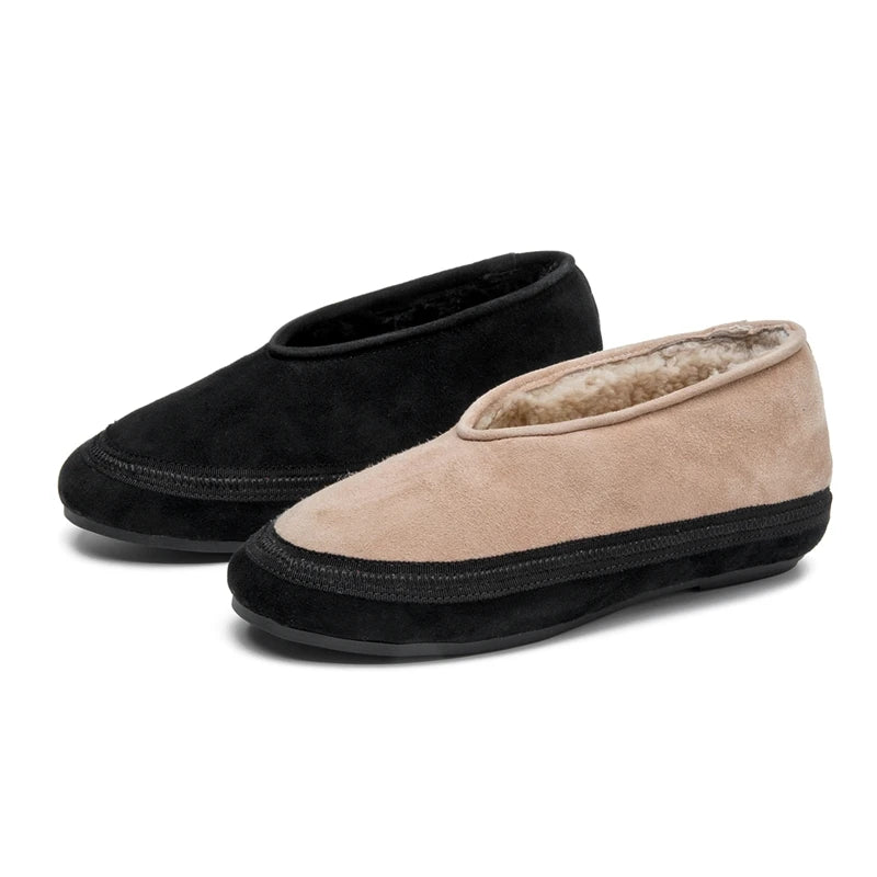 AIYUQI Women's Fur-Lined Leather Ballet Flats – Winter Comfort