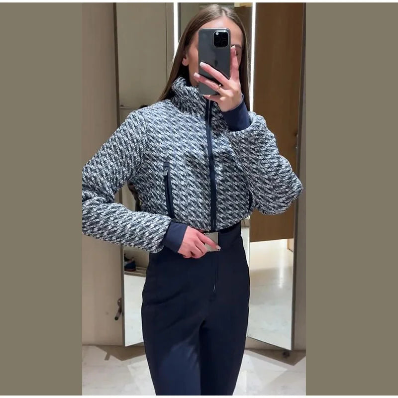 Elegant Geometric Print Ski Jumpsuit - High-Waist Winter Romper