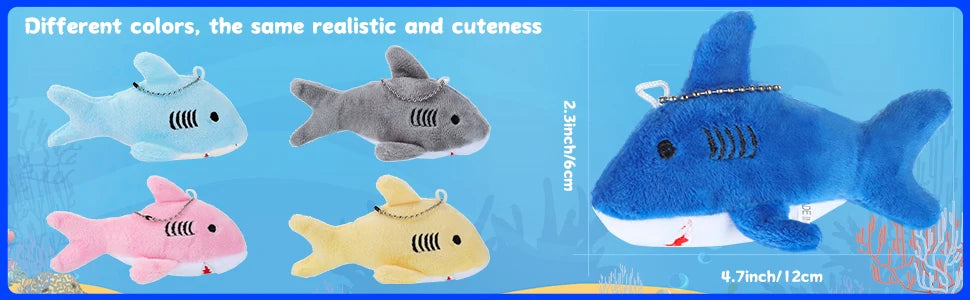 12-48Pcs Shark Plush Keychain Mini Stuffed Animal 3.94" Shark Party Favors Bulk Soft Tiny Shark Keychain Shark Backpack Keychain