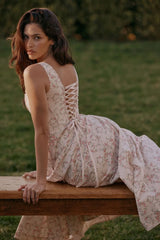 Sexy Floral Midi Corset Sun Dress Women's Sundress High Waist Slip Dresses Female Clothing Summer Red Pink Blue Brown 2026 Robe
