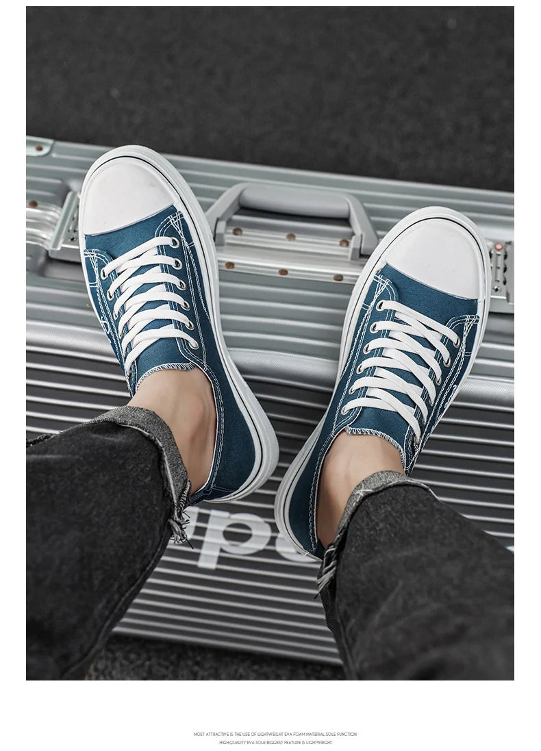 Men's Plus Size Canvas Sneakers — Breathable Lace-Up Casual Flat Shoes