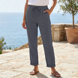 Women's Cotton Linen Elastic Waist Straight Leg Pants