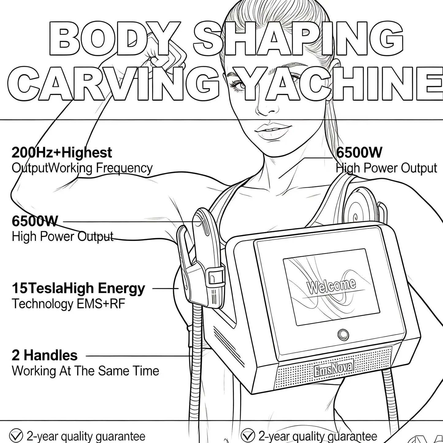Mecavie Removal Excess Fat RF HIEMT 6500W Body Shaper Machine Professional Fat Removal Muscle Trainer Portable Slimming Home