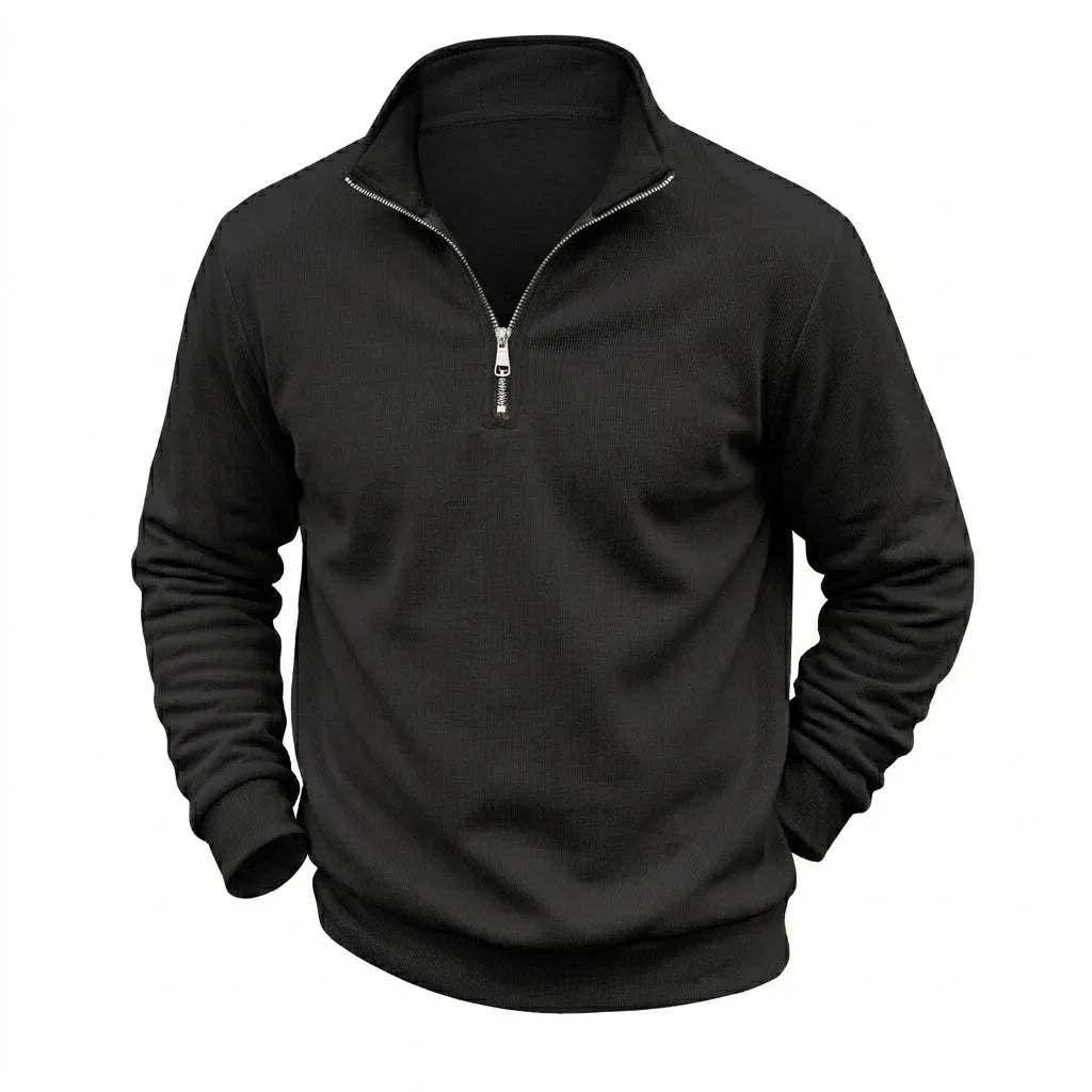 Mens Zip Up Jumper Mock Neck Warm Fleece Daily Knit Top Plain Tone Long Sleeve Pullover Outer Garment Tees for Guys Street