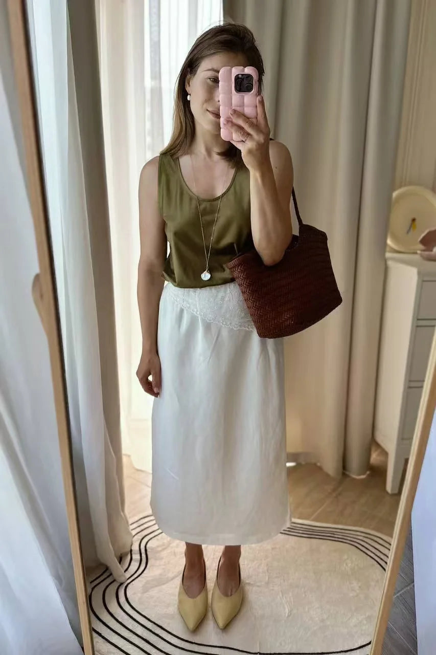 Women's Elegant Linen Midi Skirt – Summer 2025