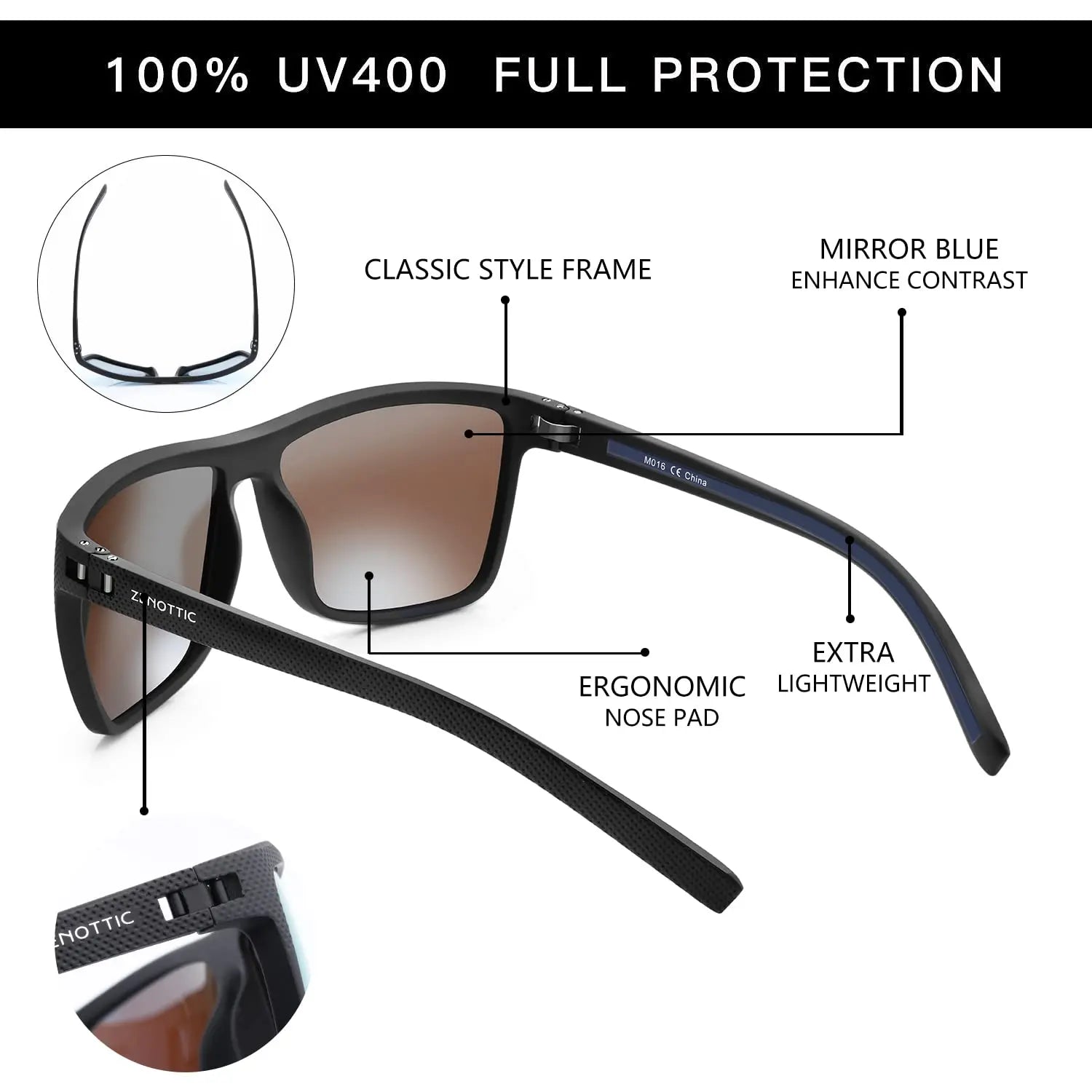 Zenottic Men's Polarized Sunglasses – UV400 TR90 Frame