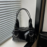High Quality PU Leather Women's Shoulder Bag Large Capacity Y2K Underarm Bag Fashion Rivet Women Daily Boston Handbag