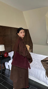 Motingsome Oversize Women Bag Luxury Suede Leather Winter Bags Frosted Cow Skin Handbag and Purses Retro Lady Tote 2024 New