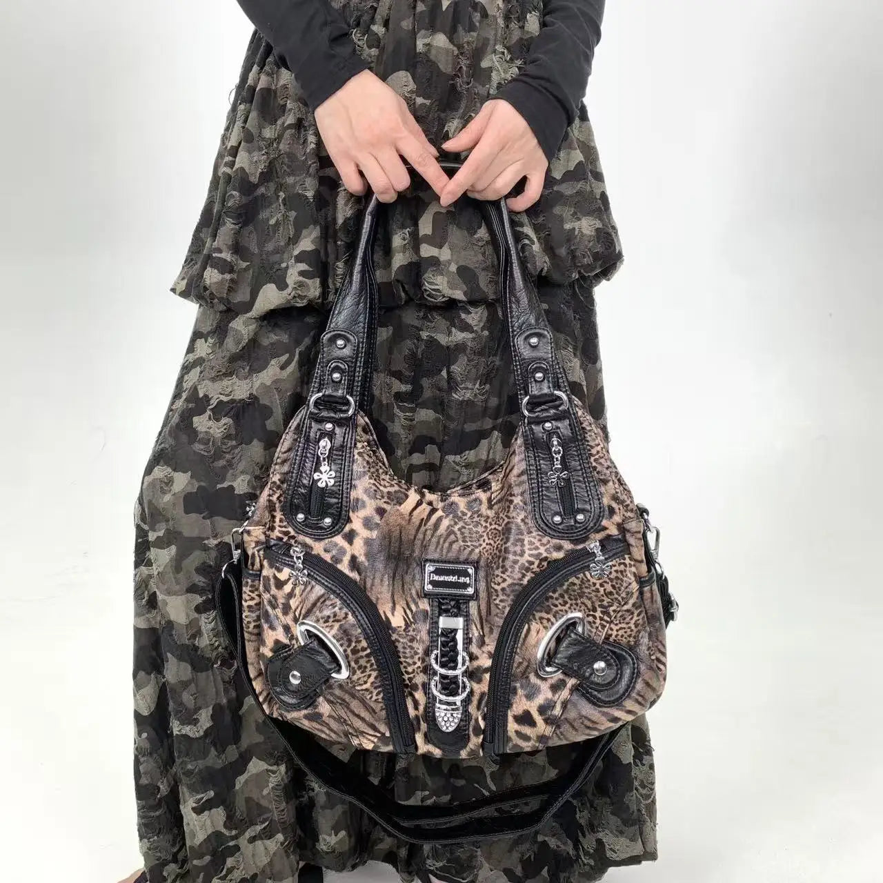 Y2K Leopard Print Shoulder Bag – Vintage Maillard Style