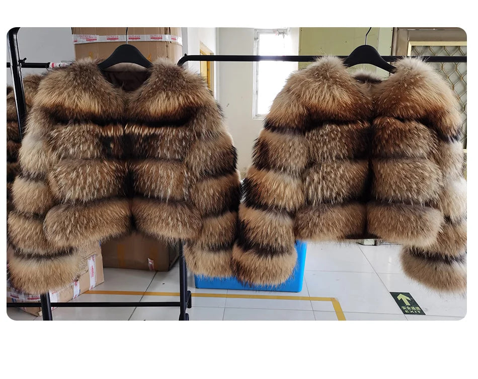 Luxury Women’s Real Raccoon & Fox Fur Jacket | Premium Winter Outerwear