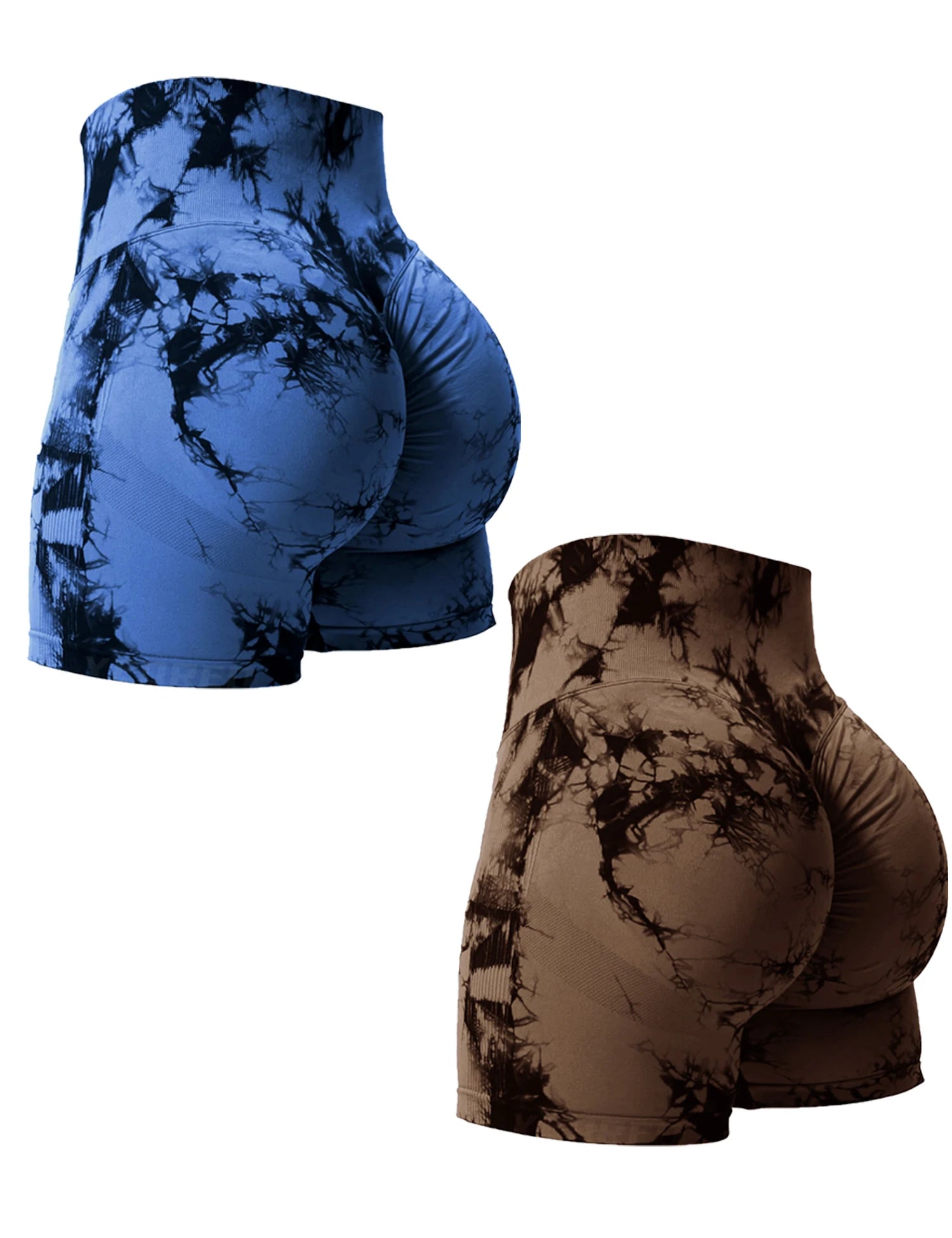 2-Pack Women’s Tie-Dye Butt-Lifting Gym Shorts – High-Waist Seamless Athletic Scrunch Shorts