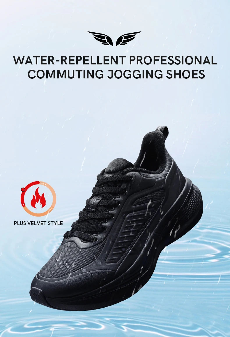 QIAODAN YUYI 4 Winter Running Shoes Men's Sports Shoes Waterproof Absorbing Lightweight Black Fleece Sneakers QXB023244007B
