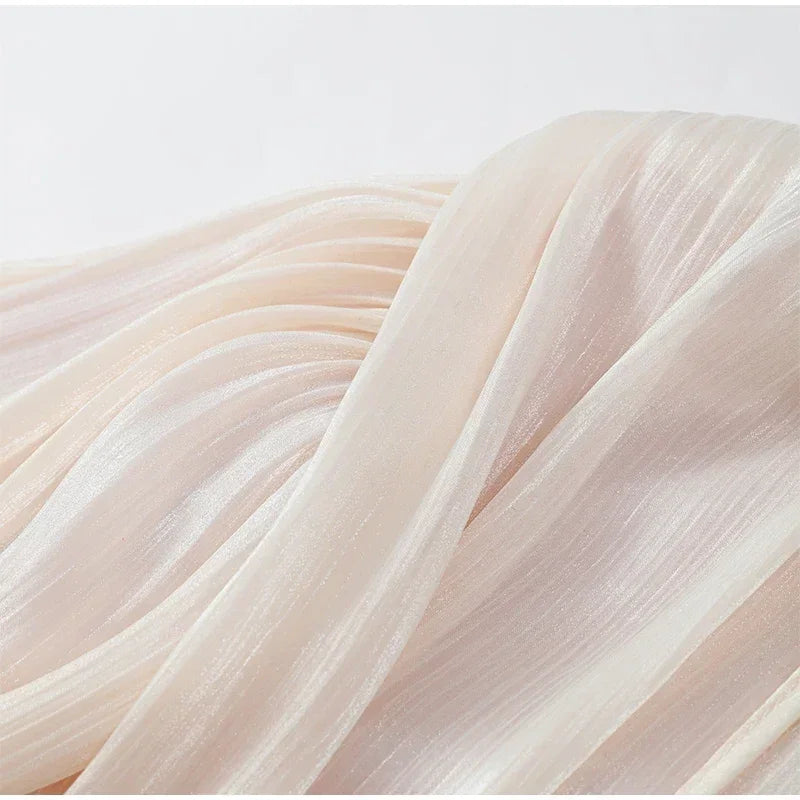 Elegant Lantern Sleeve Shiny Pleated Ankle-Length Party Dress