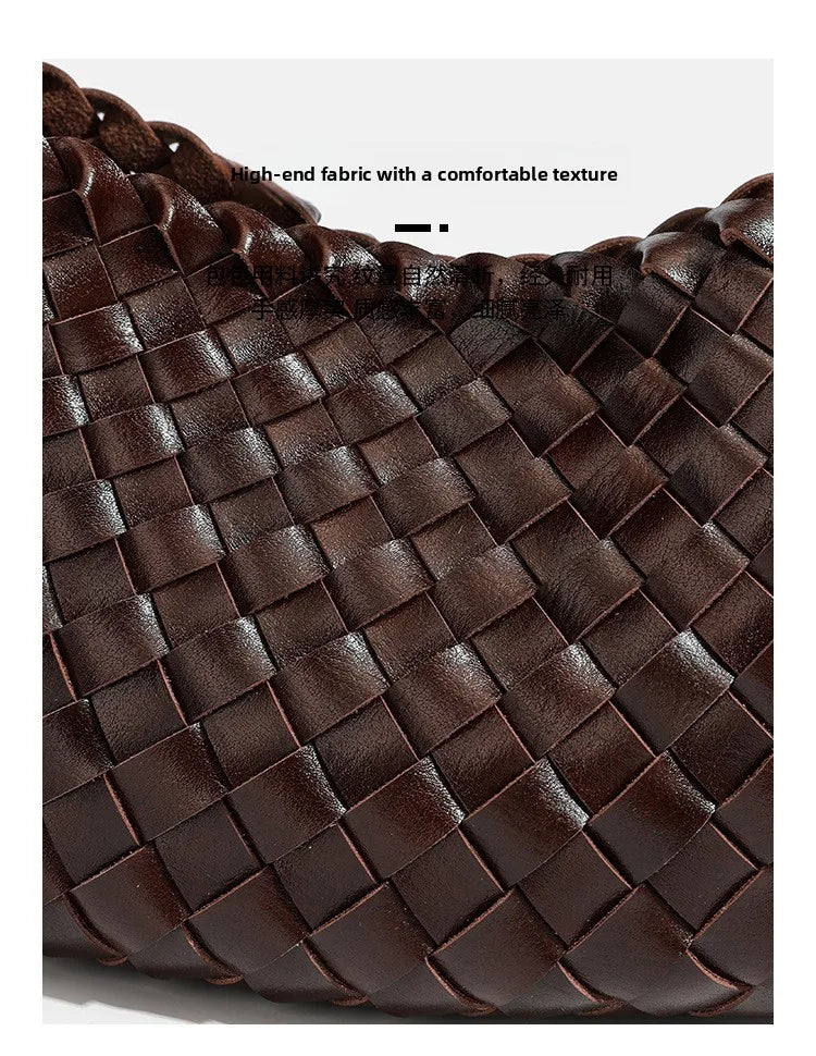 High End Fashion Handbag Messenger Bag with Large Inner Pocket, Popular Pure Hand Woven Bag for Women Tote Shoulder Underarm Bag