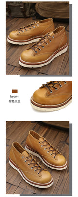 KOWM cow leather Hiking shoes Brown trekkin boots men  low cut workwear big toe shoes trendy casual ankle shoes walking sneakers
