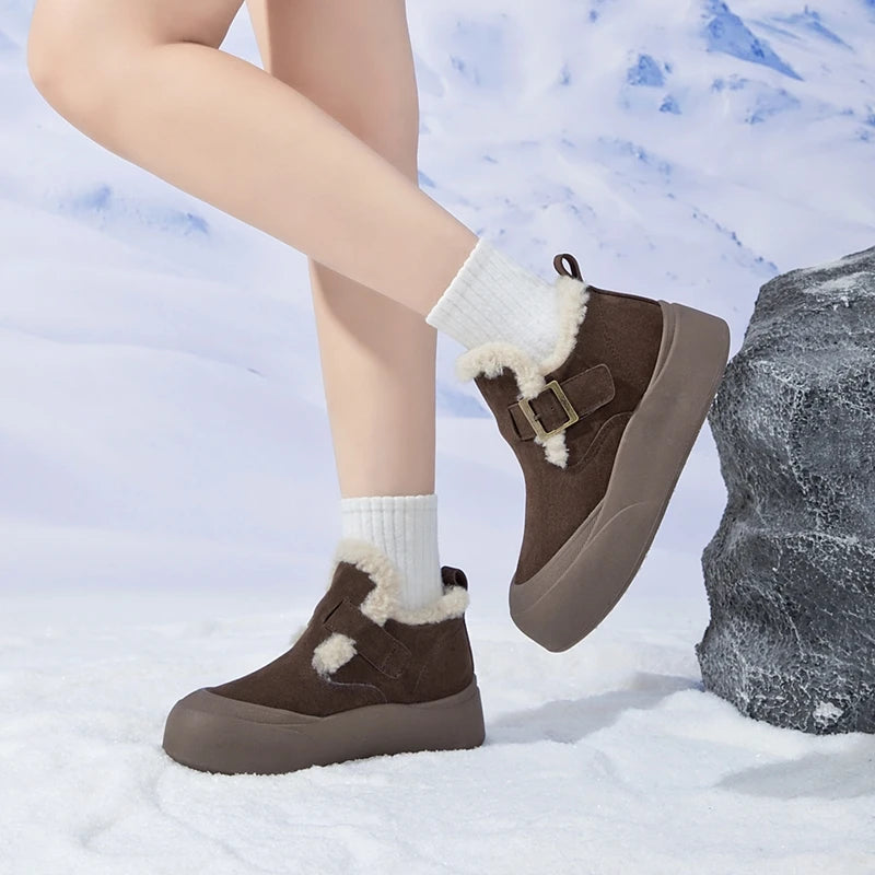Snow Boots Women Winter Genuine Leather 2025 New Fleece Warm Thick Women's Booties Large Size  Women's Boots