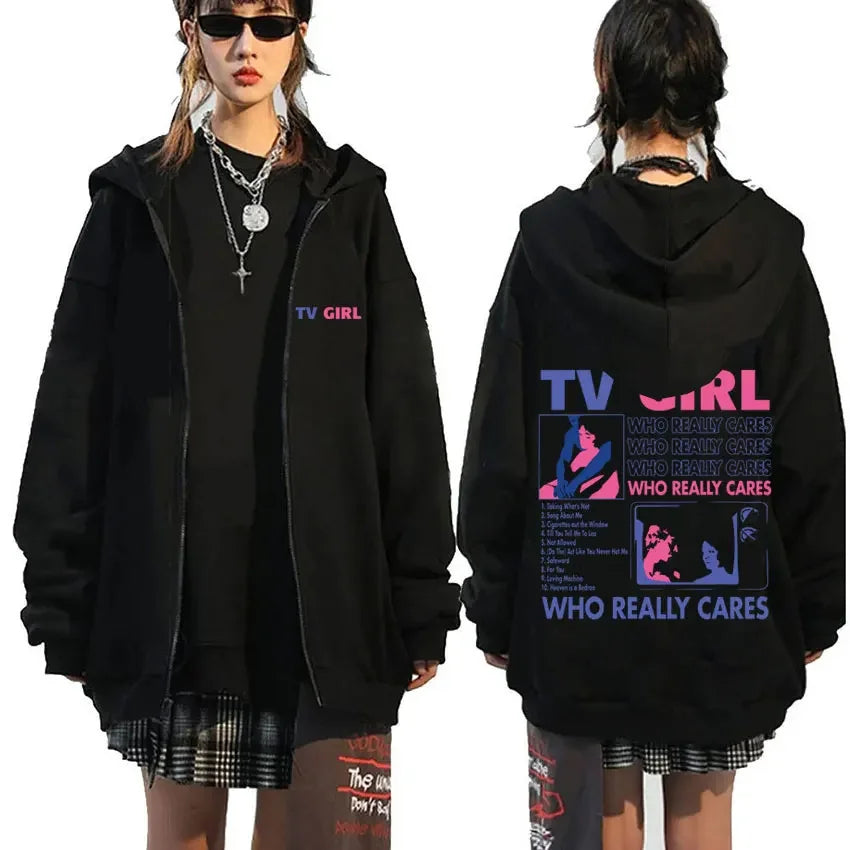 TV Girl Who Really Cares Relaxed Fleece Hoodie