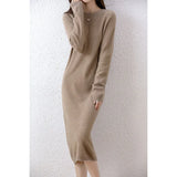 100% Merino Wool Long-Sleeve Midi Sweater Dress