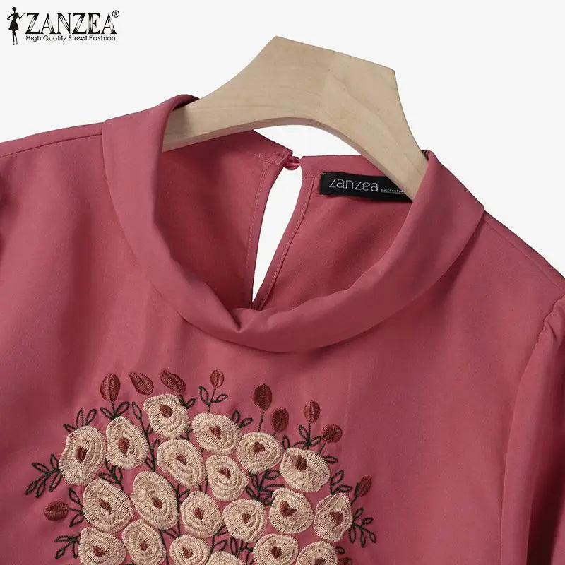 Floral Embroidery Linen-Style 2-Piece Set