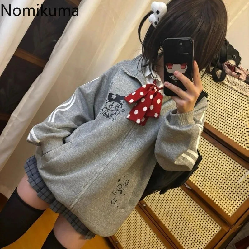Women's Black Cotton Stand-Collar Zip-Up Jacket