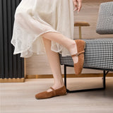 AIYUQI Women's Genuine Leather Square-Toe Ballet Flats