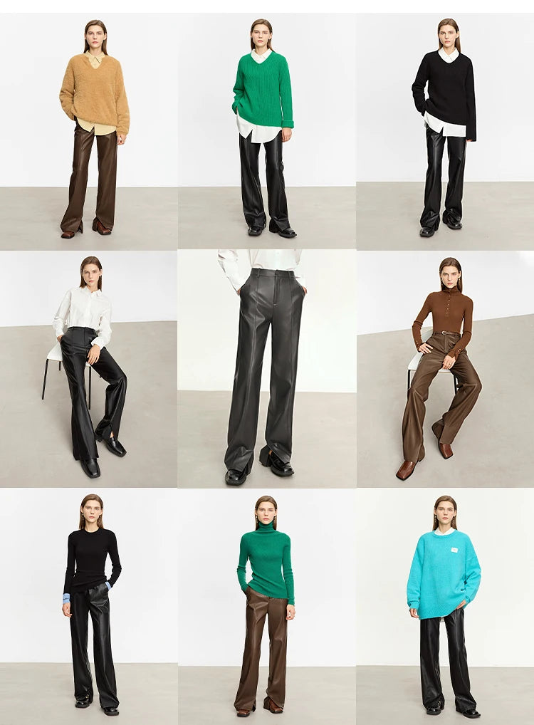 Minimalist Straight-Leg PU Leather Trousers