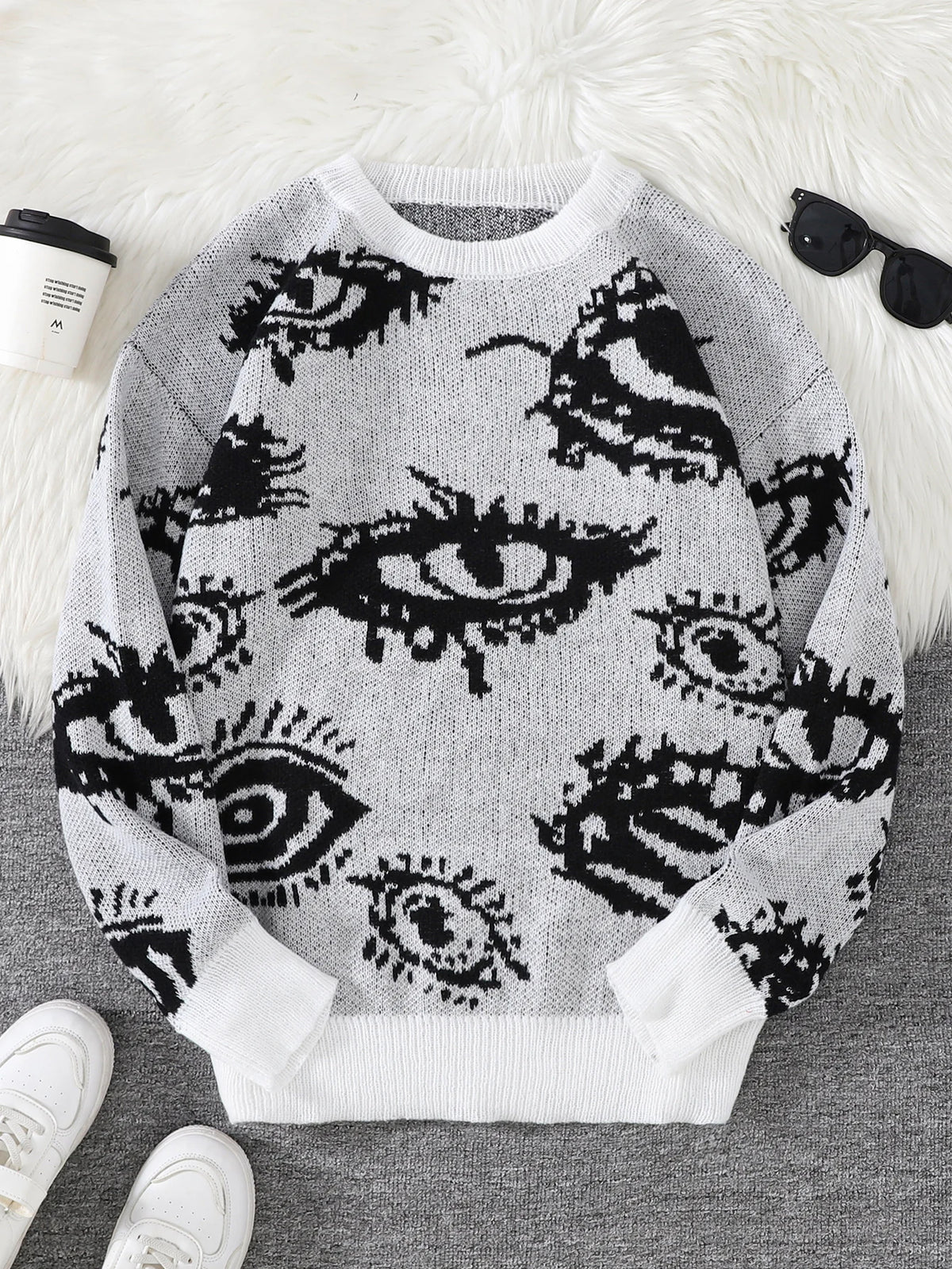 Men's Abstract Eye Jacquard Knit Sweater