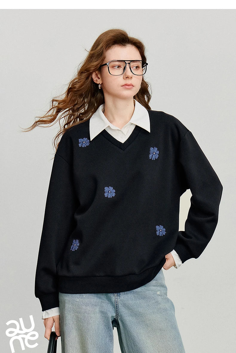 Women's Floral Embroidered Layered-Look Sweatshirt
